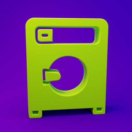 Green Washer icon isolated on purple-blue background. Washing machine icon. Clothes washer - laundry machine. Home appliance symbol. Minimalism concept. 3D render illustration.の写真素材