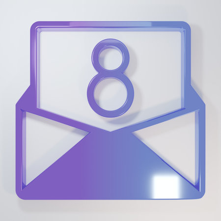 Purple-blue Envelope with 8 March icon isolated on gray background. Message love. Letter love and...