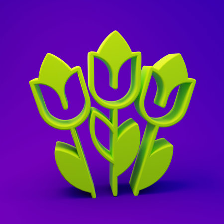 Green Flower tulip icon isolated on purple-blue background. 8 March. International Happy Women's Day. Minimalism concept. 3D render illustration.の写真素材