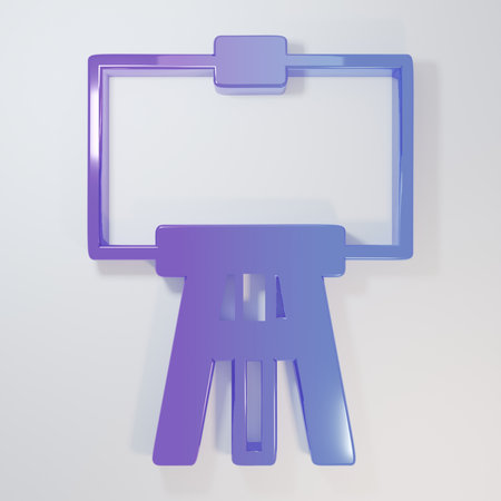 Purple-blue Wood easel or painting art boards icon isolated on gray background. Minimalism concept. 3D render illustration.の写真素材
