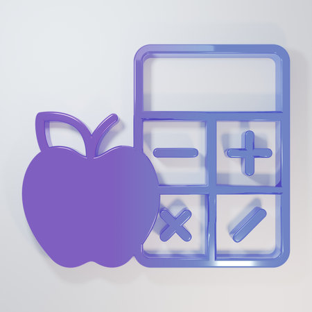 Purple-blue Calorie calculator icon isolated on isolated on gray background. Calorie count. Diet. Weight loss. Portion control. Healthy eating. Dietary nutrition. Minimalism concept. 3D render illustration.の写真素材