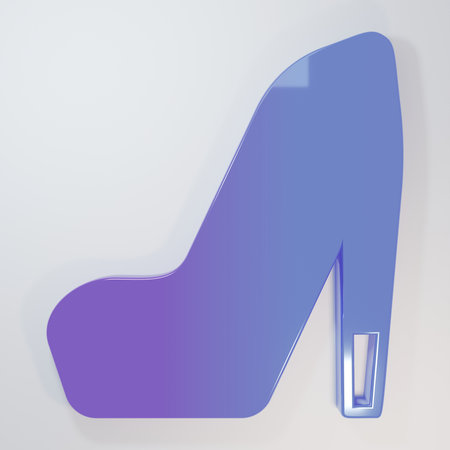 Purple-blue Woman shoe with high heel icon isolated on gray background. Minimalism concept. 3D render illustration.の写真素材