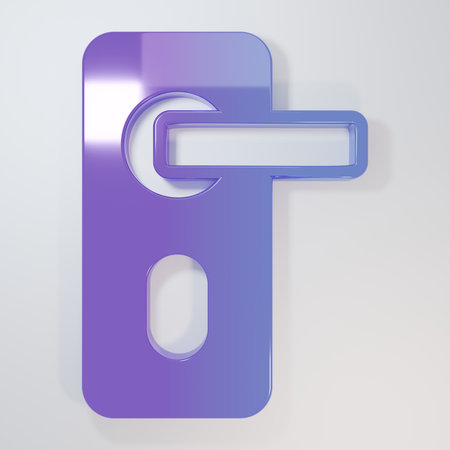 Purple-blue Fingerprint door lock icon isolated on gray background. ID app icon. Identification sign. Touch id. Minimalism concept. 3D render illustration.の写真素材