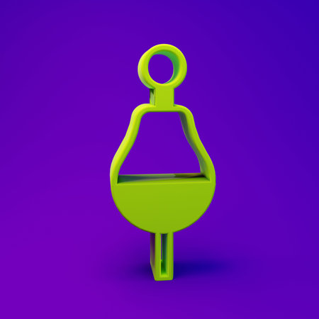 Green Fishing float icon isolated on purple-blue background. Fishing tackle. Minimalism concept. 3D render illustration.の写真素材