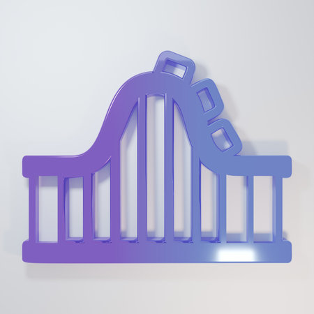 Purple-blue Roller coaster icon isolated on gray background. Amusement park. Childrens entertainment playground, recreation park. Minimalism concept. 3D render illustration.の写真素材