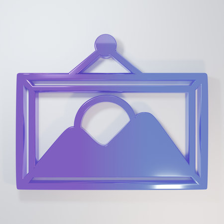 Purple-blue Picture landscape icon isolated on gray background. Minimalism concept. 3D render...