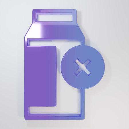 Purple-blue Lactose intolerance icon isolated on gray background. Not allow milk. Allergy concept, lactose intolerance allergy warning sign. Minimalism concept. 3D render illustration.の写真素材