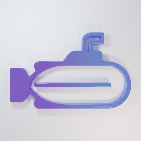Purple-blue Submarine icon isolated on gray background. Military ship. Minimalism concept. 3D render illustration.の写真素材