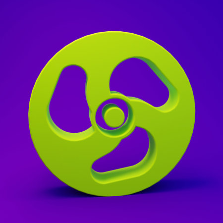 Green Outboard boat motor icon isolated on purple-blue background. Boat engine Minimalism concept....