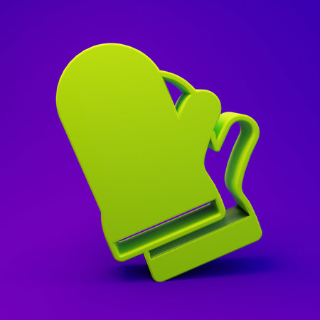 Green Protective gloves icon isolated on purple-blue background. Protective clothing and tool worker. Minimalism concept. 3D render illustration.の写真素材