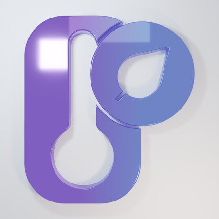 Purple-blue Meteorology thermometer measuring heat and cold icon isolated on gray background. Thermometer equipment showing hot or cold weather. Minimalism concept. 3D render illustration.の写真素材