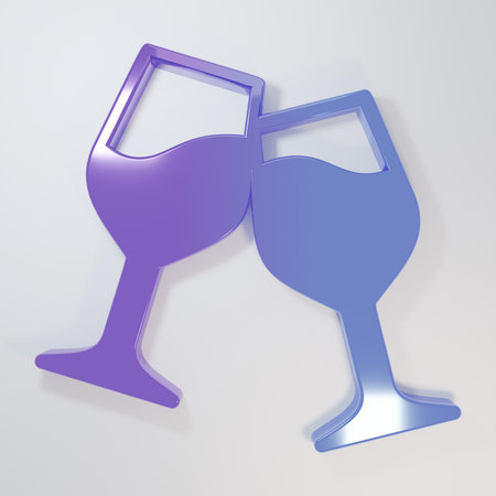 Purple-blue Wine glass icon isolated on gray background. Wineglass sign. Minimalism concept. 3D render illustration.の写真素材