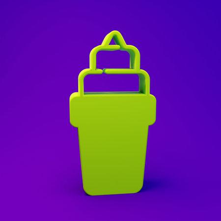 Green Ice cream in waffle cone icon isolated on purple-blue background. Sweet symbol. Minimalism concept. 3D render illustration.の写真素材