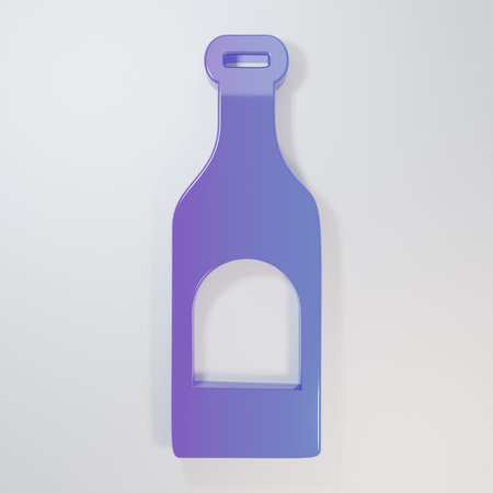 Purple-blue Bottle of wine icon isolated on gray background. Minimalism concept. 3D render illustration.の写真素材