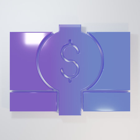 Purple-blue Stacks paper money cash icon isolated on gray background. Money banknotes stacks. Bill currency. Minimalism concept. 3D render illustration.の写真素材