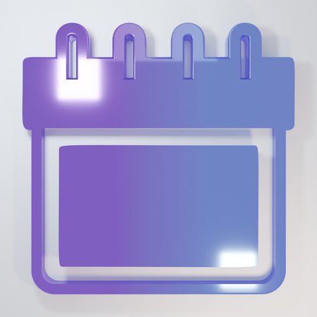 Purple-blue Calendar icon isolated on gray background. Event reminder symbol. Minimalism concept. 3D render illustration.の写真素材