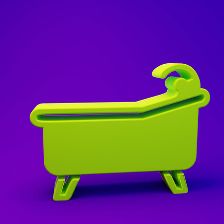 Green Bathtub icon isolated on purple-blue background. Minimalism concept. 3D render illustration.の写真素材