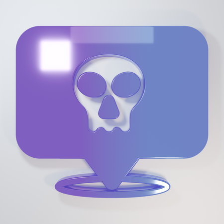 Purple-blue Skull icon isolated on gray background. Happy Halloween party. Minimalism concept. 3D render illustration.の写真素材