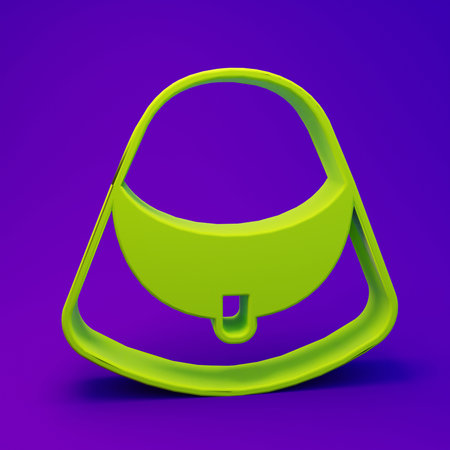 Green Handbag icon isolated on purple-blue background. Female handbag sign. Glamor casual baggage symbol. Minimalism concept. 3D render illustration.の写真素材