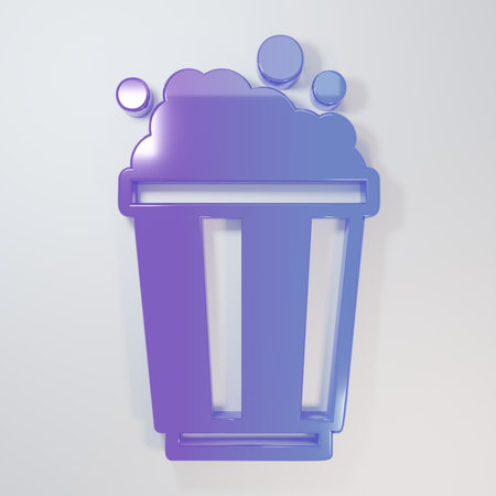 Purple-blue Popcorn in cardboard box icon isolated on gray background. Popcorn bucket box. Minimalism concept. 3D render illustration.の写真素材