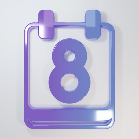 Purple-blue Calendar with 8 March icon isolated on gray background. International Happy Women's Day. Minimalism concept. 3D render illustration.の写真素材