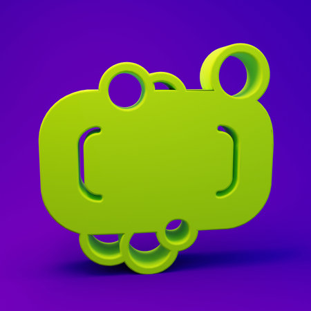 Green Bar of soap icon isolated on purple-blue background. Soap bar with bubbles. Minimalism concept. 3D render illustration.の写真素材