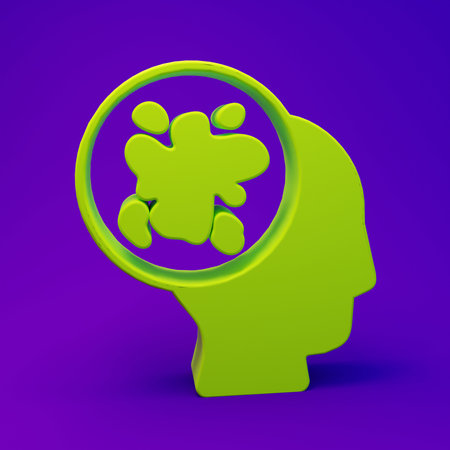 Green Paint spray icon isolated on purple-blue background. Minimalism concept. 3D render illustration.の写真素材