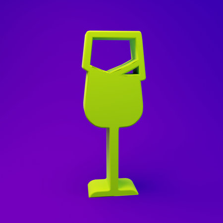Green Wine glass icon isolated on purple-blue background. Wineglass sign. Minimalism concept. 3D render illustration.の写真素材
