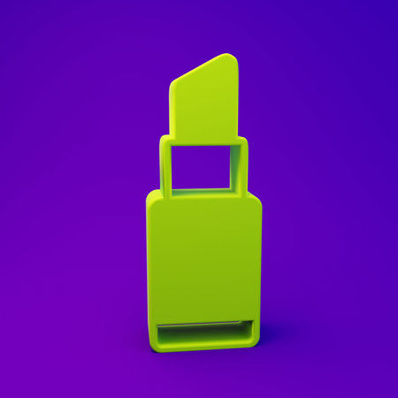 Green Lipstick icon isolated on purple-blue background. 8 March. International Happy Women's Day. Minimalism concept. 3D render illustration.の写真素材