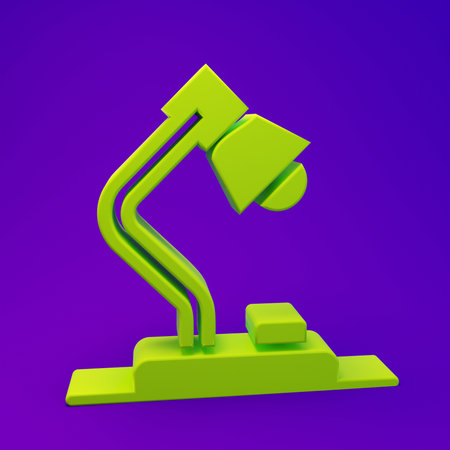 Green Table lamp icon isolated on purple-blue background. Minimalism concept. 3D render illustration.の写真素材