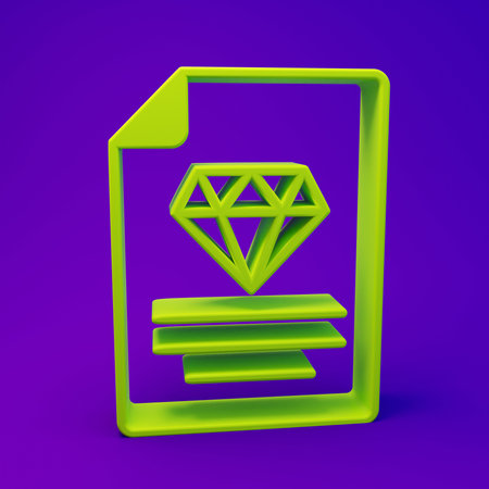 Green Certificate of the diamond icon isolated on purple-blue background. Minimalism concept. 3D render illustration.の写真素材
