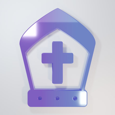 Purple-blue Pope hat icon isolated on gray background. Christian hat sign. Minimalism concept. 3D render illustration.の写真素材