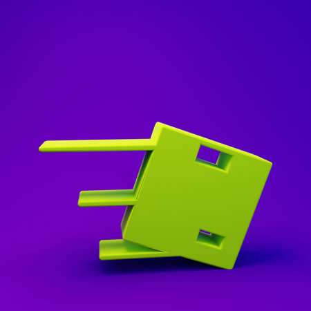 Green Location with cardboard box icon isolated on purple-blue background. Delivery services, logistics and transportation, distribution. Minimalism concept. 3D render illustration.の写真素材