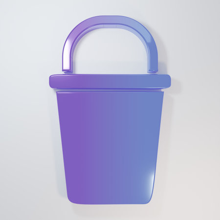 Purple-blue Bucket icon isolated on gray background. Cleaning service concept. Minimalism concept. 3D render illustration.の写真素材