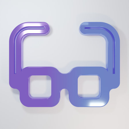 Purple-blue Glasses icon isolated on gray background. Eyeglass frame symbol. Minimalism concept. 3D render illustration.の写真素材