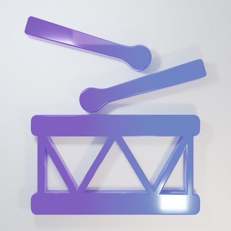 Purple-blue Drum with drum sticks icon isolated on gray background. Music sign. Musical instrument symbol. Minimalism concept. 3D render illustration.の写真素材