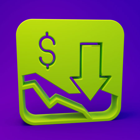 Green Financial growth decrease icon isolated on purple-blue background. Increasing revenue. Minimalism concept. 3D render illustration.の写真素材
