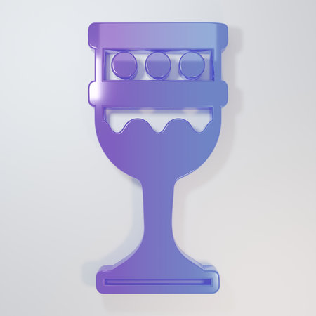 Purple-blue Medieval goblet icon isolated on gray background. Holy grail. Minimalism concept. 3D render illustration.の写真素材