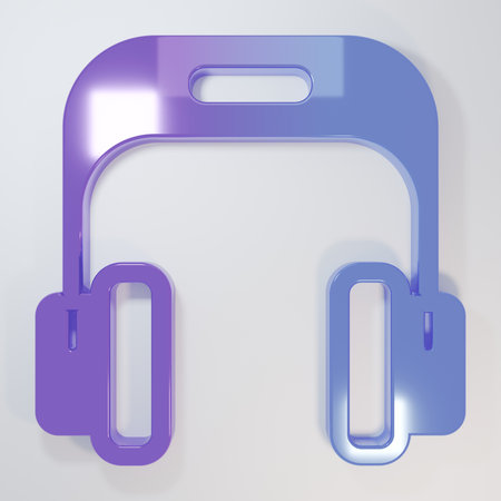Purple-blue Headphones icon isolated on gray background. earphones. Concept for listening to music, service, communication and operator. Minimalism concept. 3D render illustration.の写真素材