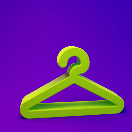 Green Hanger wardrobe icon isolated on purple-blue background. Cloakroom icon. Clothes service symbol. Laundry hanger sign. Minimalism concept. 3D render illustration.の写真素材
