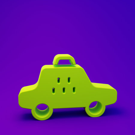 Green Taxi car icon isolated on purple-blue background. Minimalism concept. 3D render illustration.の写真素材