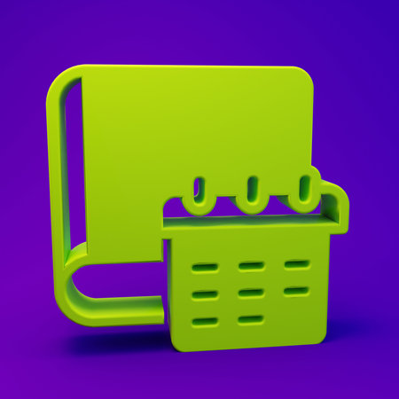 Green Daily paper notepad icon isolated on purple-blue background. Minimalism concept. 3D render illustration.の写真素材