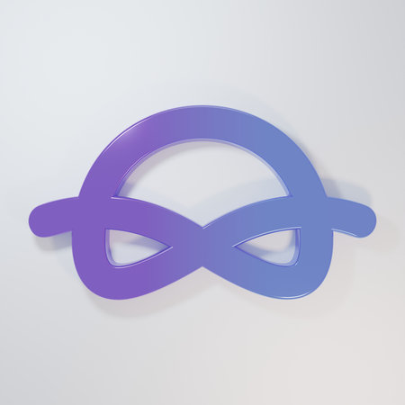 Purple-blue Nautical rope knots icon isolated on gray background. Rope tied in a knot. Minimalism concept. 3D render illustration.の写真素材