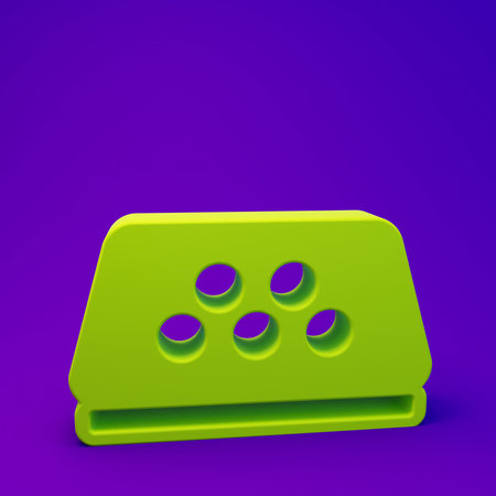 Green Taxi car roof icon isolated on purple-blue background. Minimalism concept. 3D render illustration.の写真素材