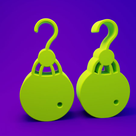 Green Earrings icon isolated on purple-blue background. Jewelry accessories. Minimalism concept. 3D render illustration.の写真素材