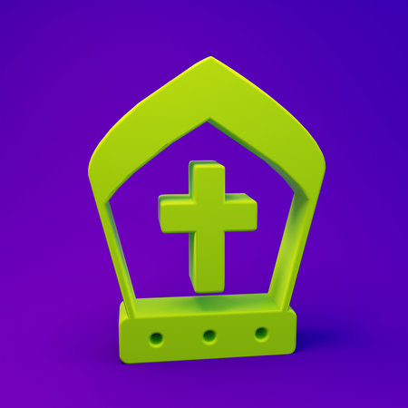 Green Pope hat icon isolated on purple-blue background. Christian hat sign. Minimalism concept. 3D render illustration.の写真素材