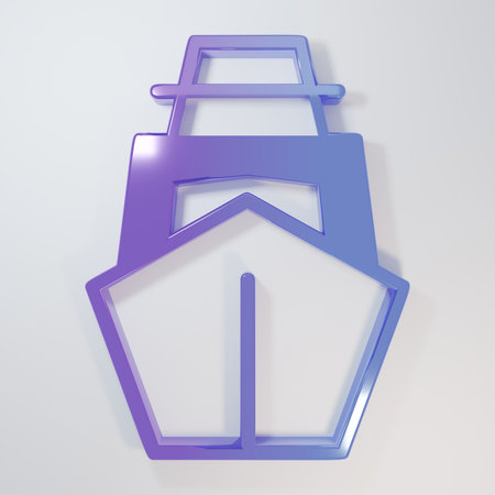 Purple-blue Yacht sailboat or sailing ship icon isolated on gray background. Sail boat marine cruise travel. Minimalism concept. 3D render illustration.の写真素材
