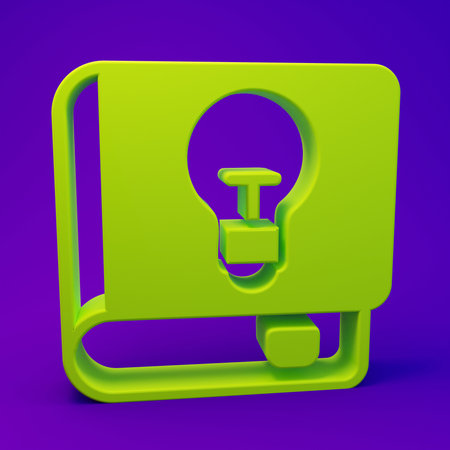 Green User manual icon isolated on purple-blue background. User guide book. Instruction sign. Read before use. Minimalism concept. 3D render illustration.の写真素材