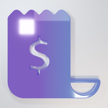 Purple-blue Paper check and financial check icon isolated on gray background. Paper print check, shop receipt or bill. Minimalism concept. 3D render illustration.の写真素材