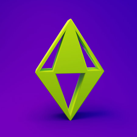 Green Gem stone icon isolated on purple-blue background. Jewelry symbol. Diamond. Minimalism...